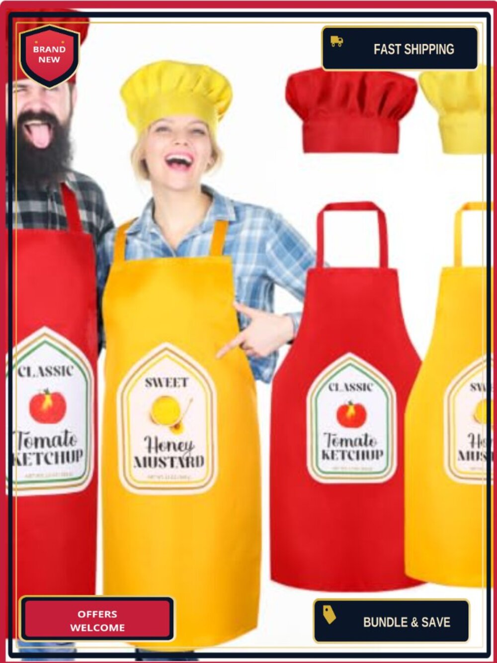 Ketchup and Mustard Halloween Costume Set Adults Couples Cosplay Aprons